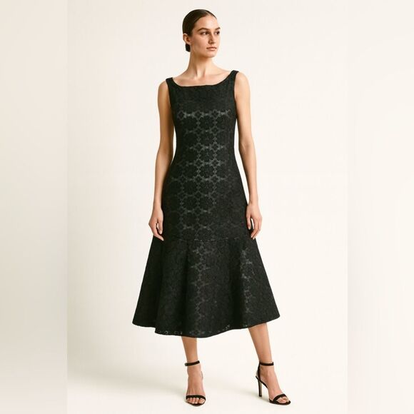 Carolina Herrera Black Lace Tea-Length Dress Size 8 NWOT